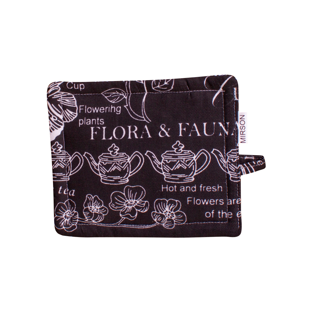 Кухонна прихватка MirSon рогожа/напівпанама №216 - Black flowers (2200006754411) - зображення 1