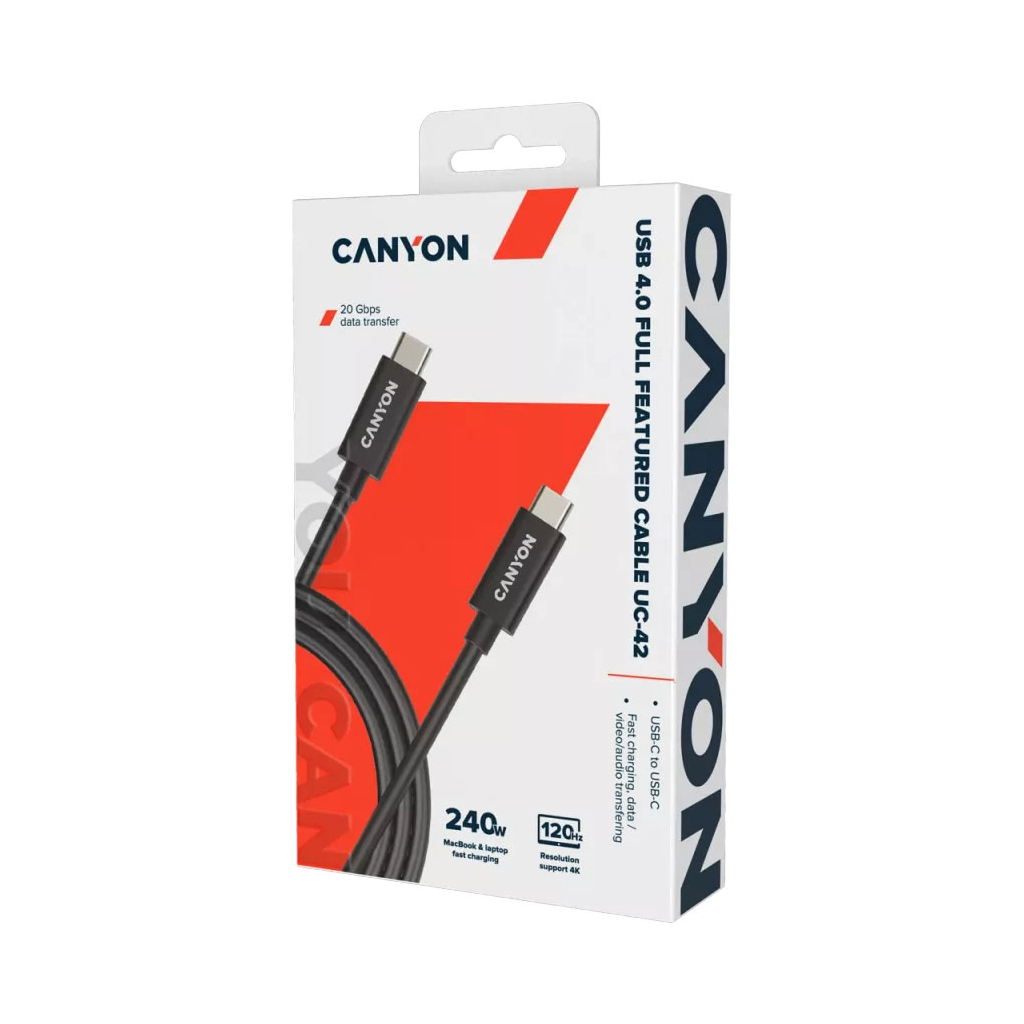 Дата кабель USB-C to USB-C 2.0m UC-42 5A 240W(ERP) E-MARK,black Canyon (CNS-USBC42B) - зображення 2