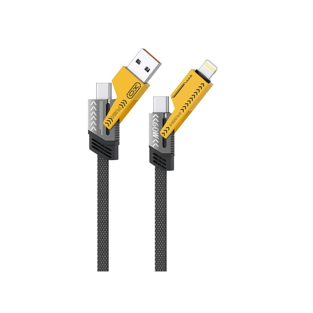 Дата кабель USB 2.0 AM to USB-C + USB 2.0 AM to Lightning 1.0m 60W black XO (NB283_4-in-1_Black) - зображення 5
