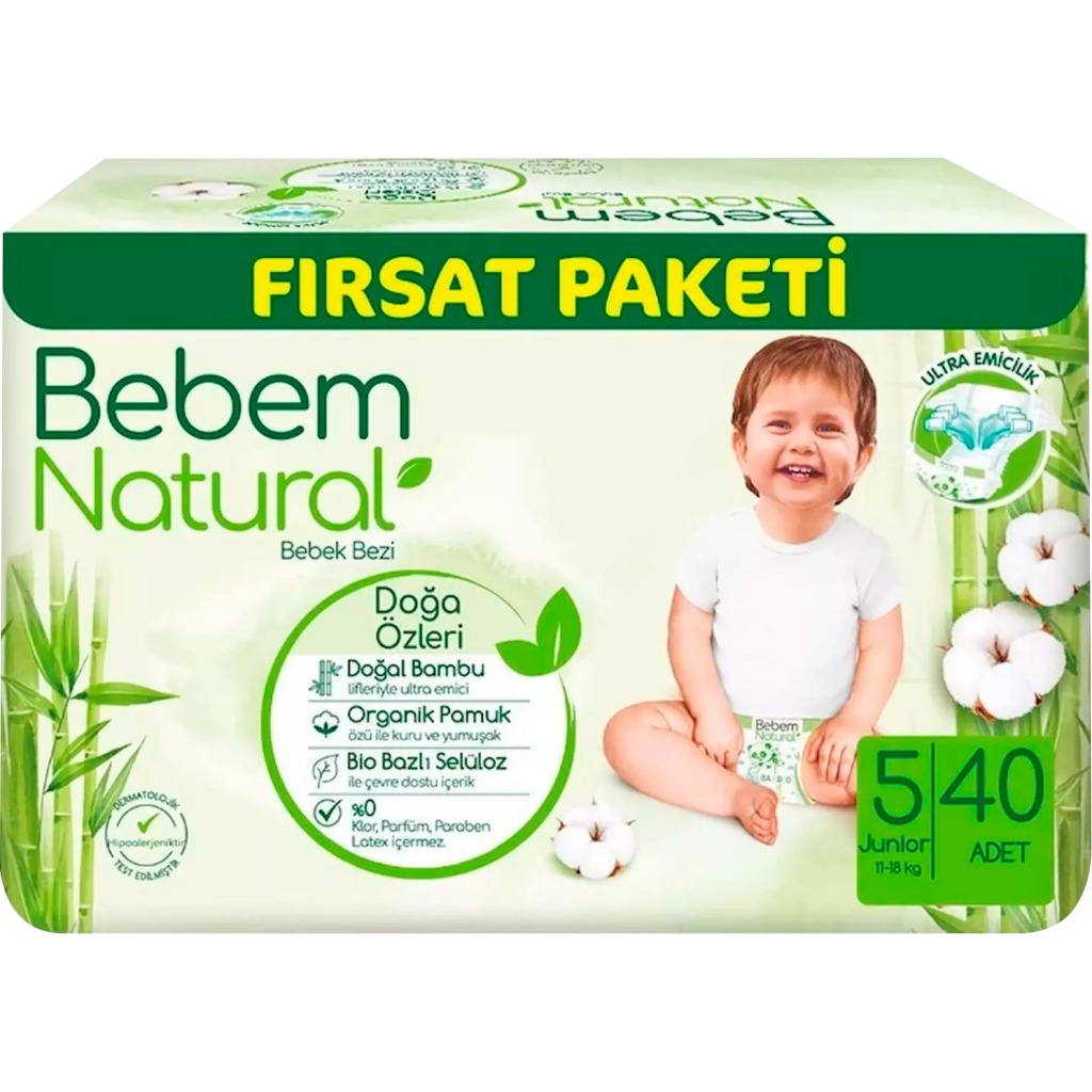 Підгузки Bebem Natural 5 Junior 11-18 кг 40 шт (8690536831975) - зображення 1