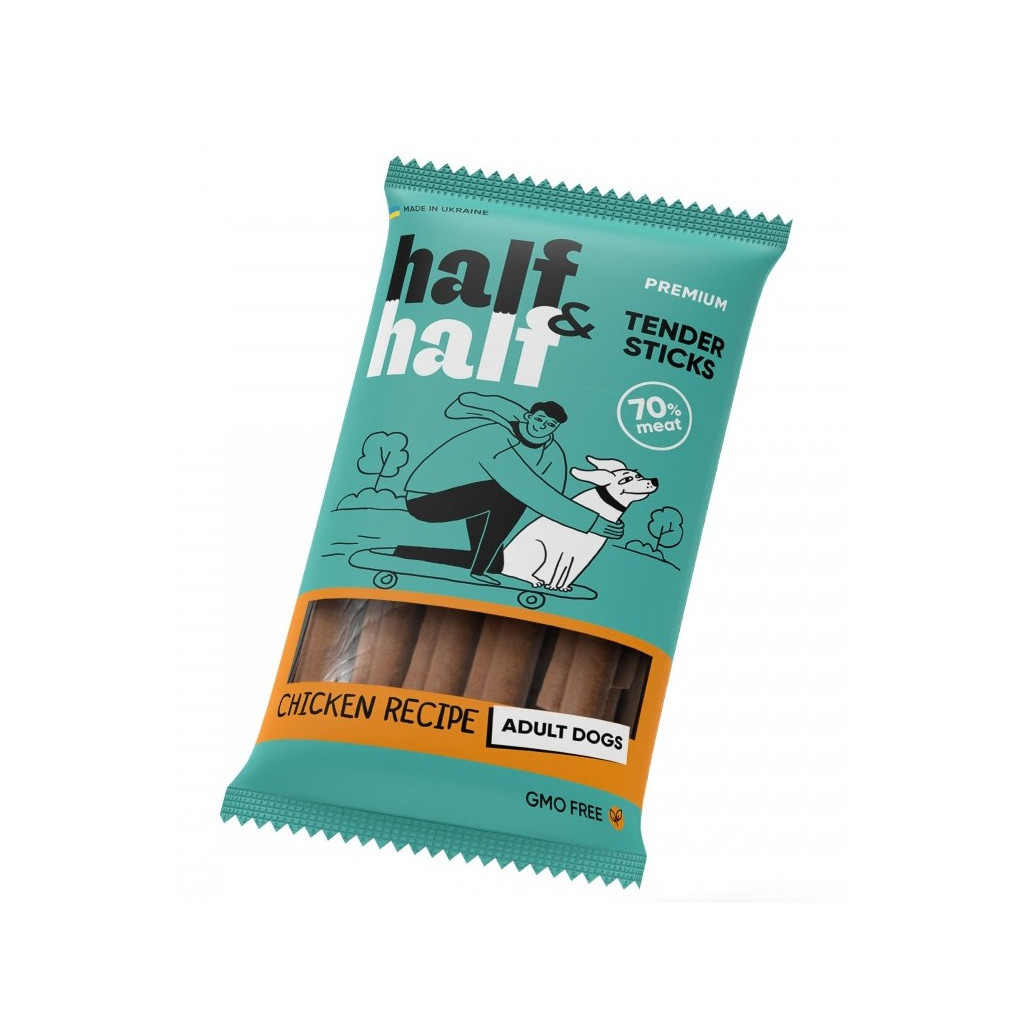 Ласощі для собак Half&Half у формі м'ясних паличок з куркою 100 г (4823082431779) - изображение 1