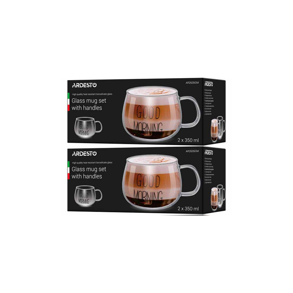 Набір чашок Ardesto Good Morning BMR 430 мл 2 шт прозорий (AR2643BMR) - зображення 4