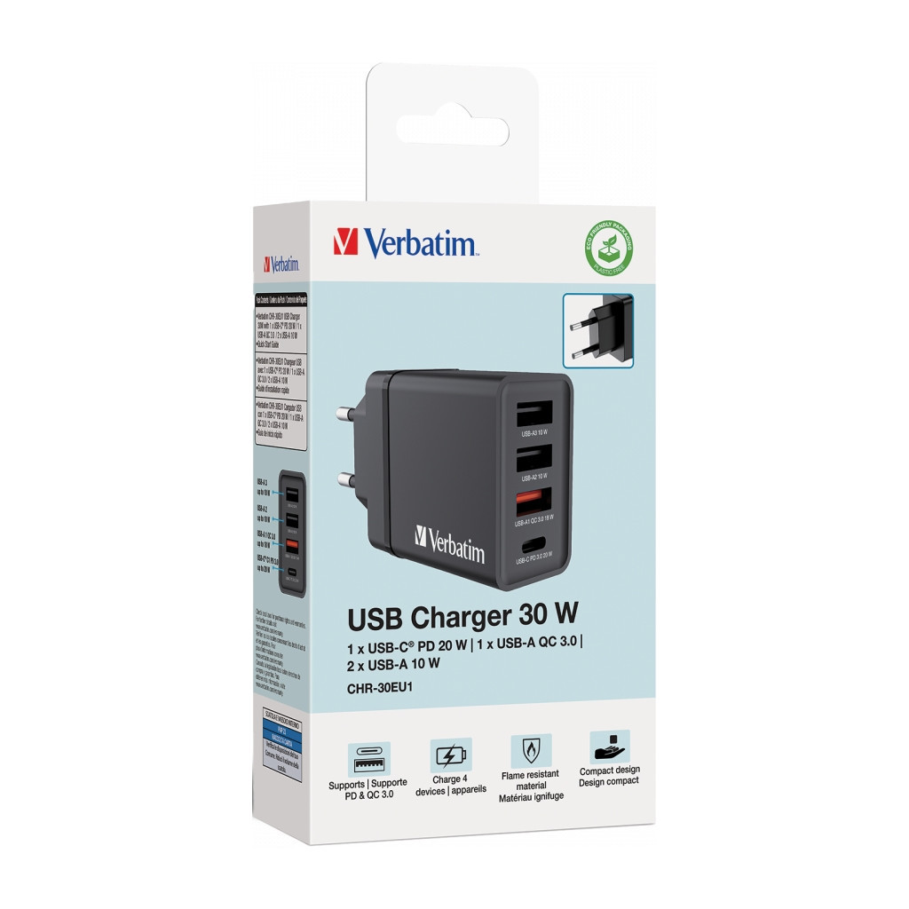 Зарядний пристрій Verbatim USB 30W PD3.0 4-ports black (49700) - зображення 7