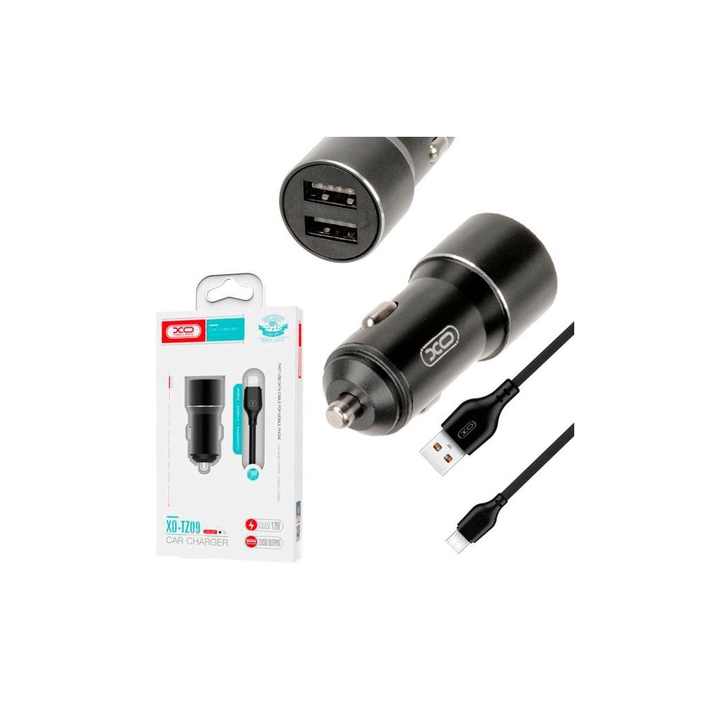 Зарядний пристрій XO TZ09 2.4A/2 USB + cable Type-C Black (XO-TZ09T-BK) - зображення 3