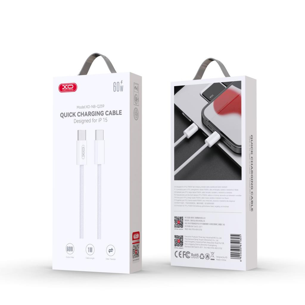Дата кабель USB-C to USB-C 1.0m 60W White XO (XO-NB-Q259-WH) - зображення 5