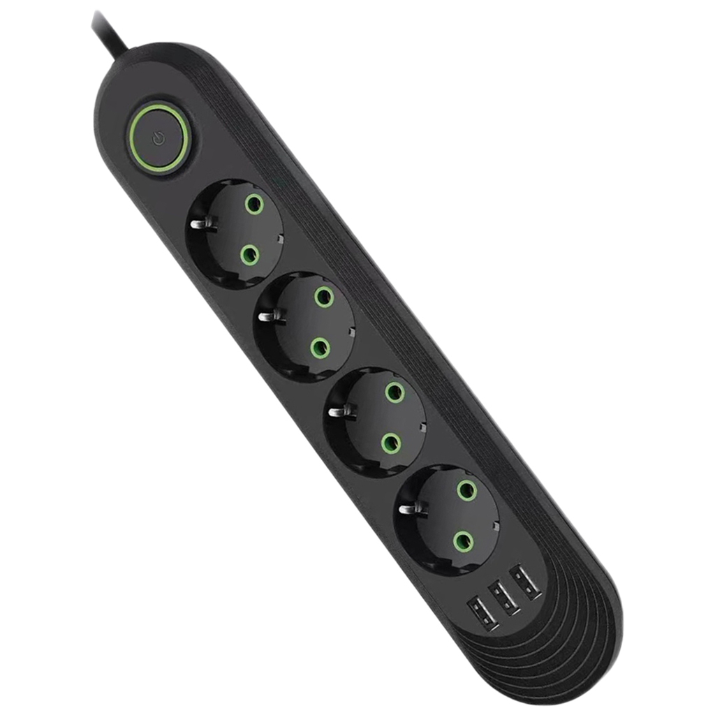 Мережевий фільтр живлення Voltronic F04U, 4роз EU, 3*USB Black (F04U-Black) - зображення 1