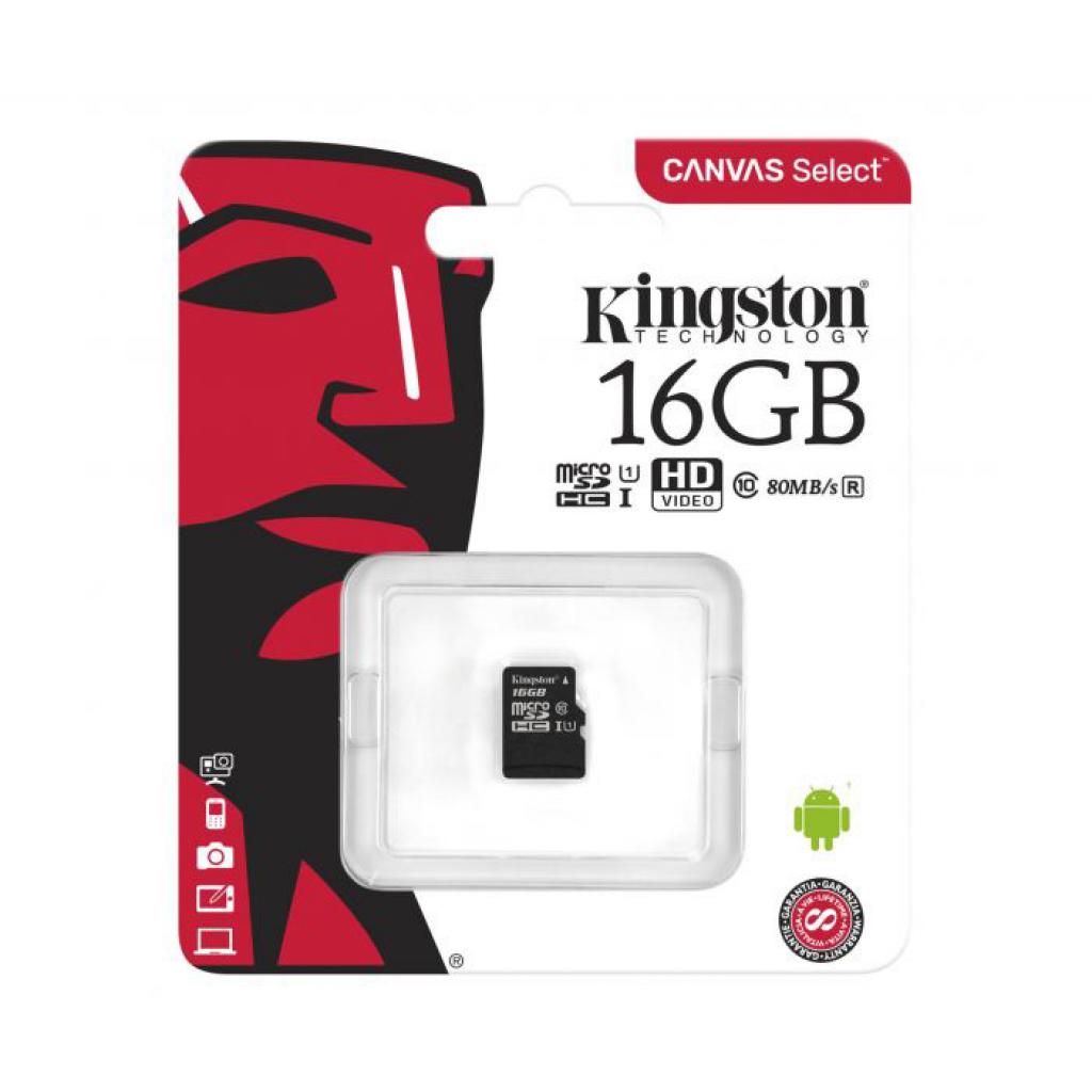 Карта пам'яті Kingston 16GB microSDHC class 10 Canvas Select Plus 100R A1 (SDCS2/16GBSP) - зображення 3
