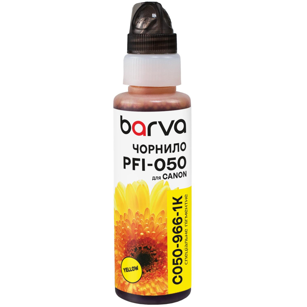 Чорнило Barva Canon PFI-050 100мл, Pigm., флакон OneKey, Yellow (C050-966-1K) - зображення 1