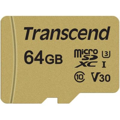 Карта пам'яті Transcend 64GB microSDHC class 10 UHS-I U3 V30 (TS64GUSD500S) - зображення 1