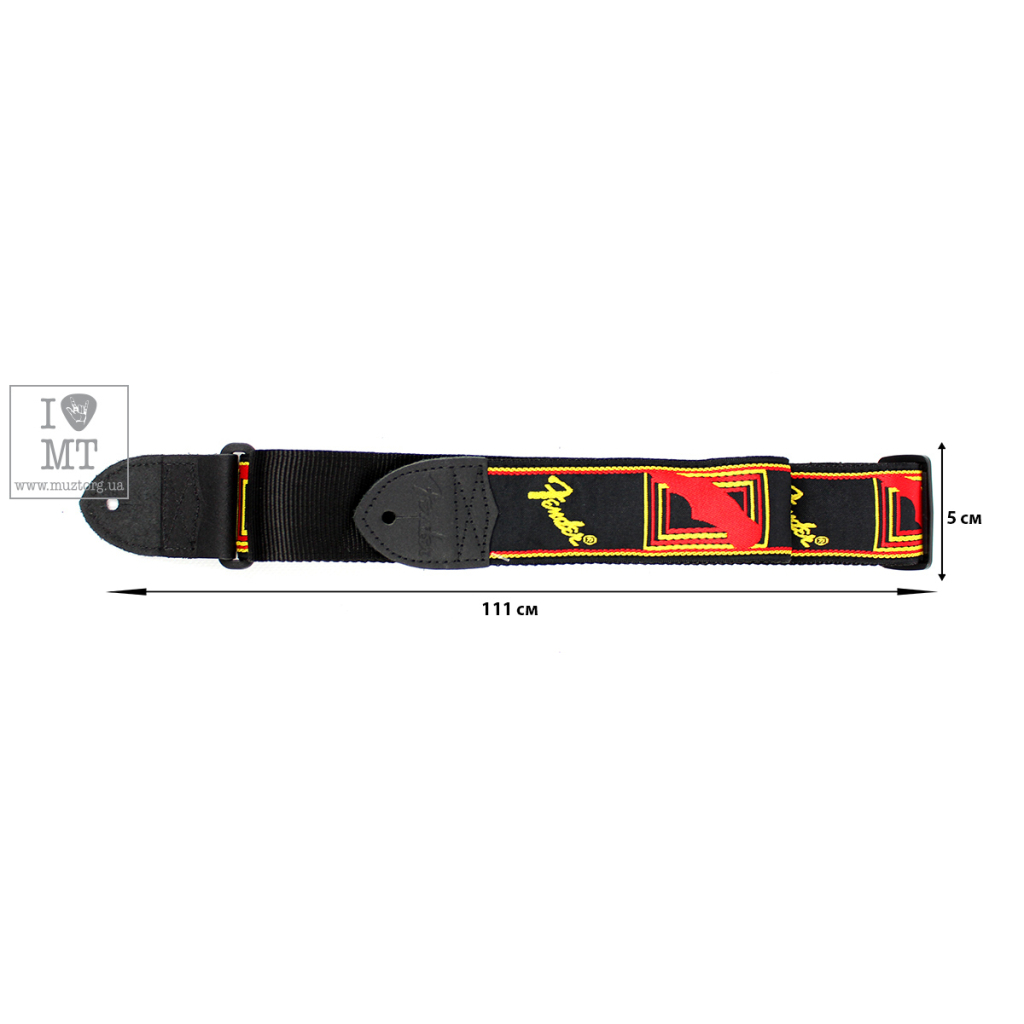 Ремінь для гітари Fender Strap 2" Monogrammed Black/Yellow/Red (20515) - зображення 2