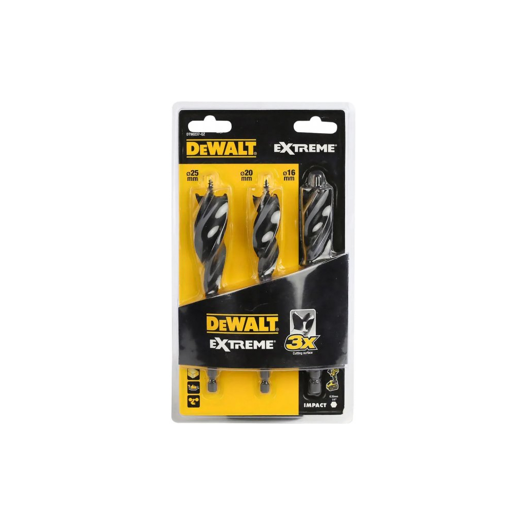 Набір свердл DeWALT по дереву EXTREME IMPACT, спіральні 3 шт, блістер (DT90237) - зображення 1