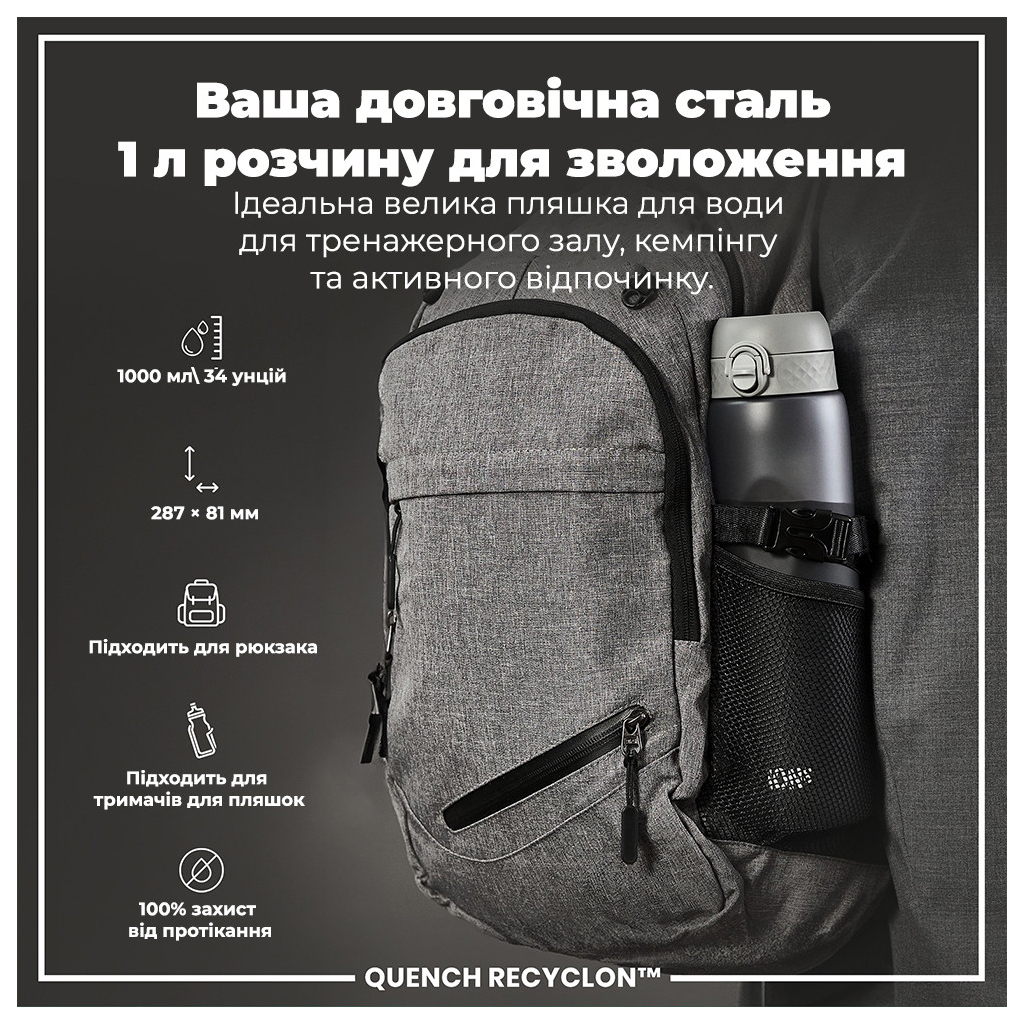 Пляшка для води ION8 OneTouch 1000 мл BPA Free, Grey (I8RF1000GRY) - зображення 5
