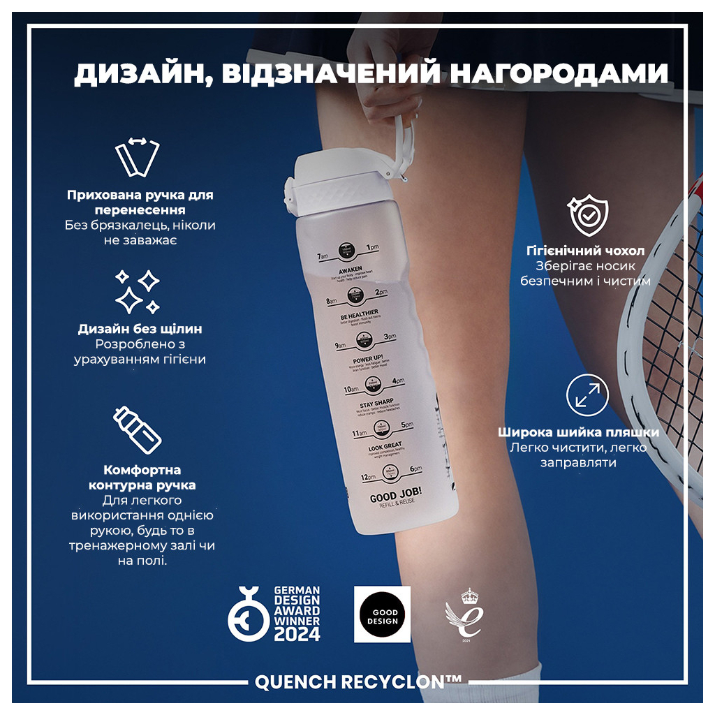 Пляшка для води ION8 OneTouch Times To Drink 1000 мл BPA Free, Ice (I8RF1000PIMOT2) - зображення 4