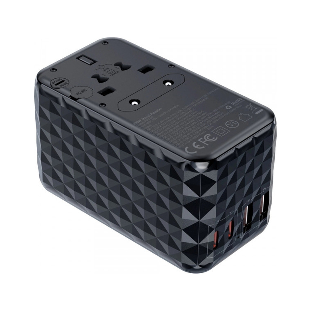 Зарядний пристрій Choetech 4xUSB 100W PD (2хUSB-C+2хUSB-A) сharger diamond model black (PD6028-BK) - зображення 1