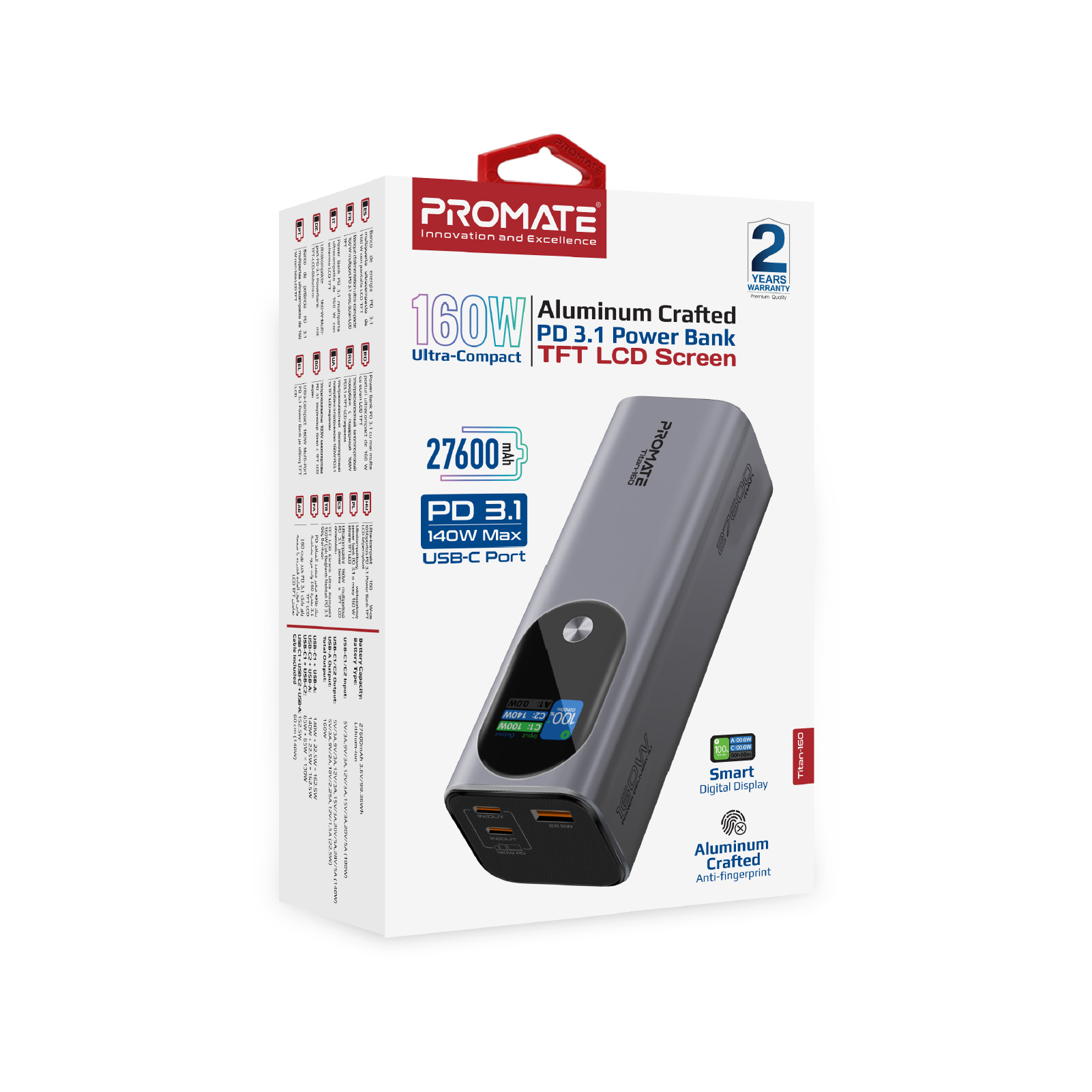 Універсальна мобільна батарея Promate Titan-160 140W 27600mAh Gray - изображение 10