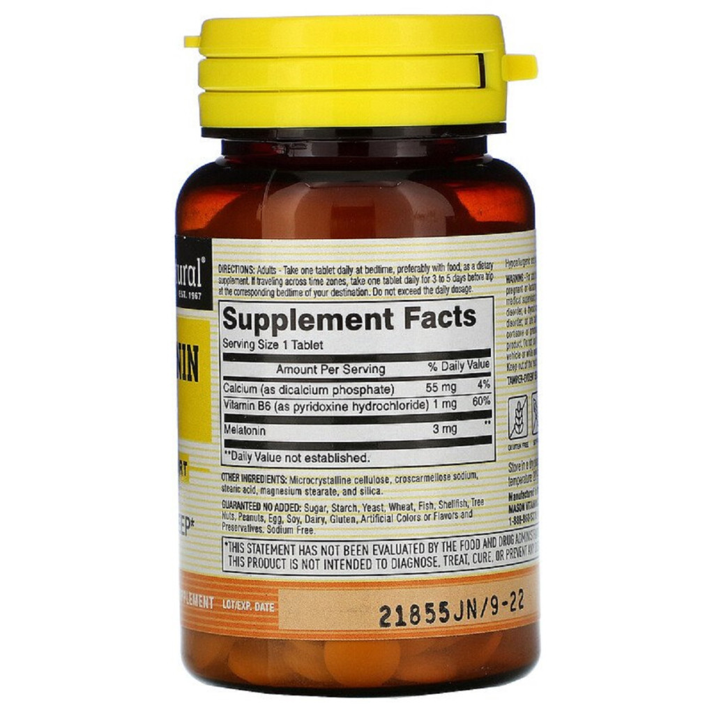 Амінокислота Mason Natural Мелатонін 3 мг, Melatonin, 60 таблеток (MAV-11135) - зображення 2