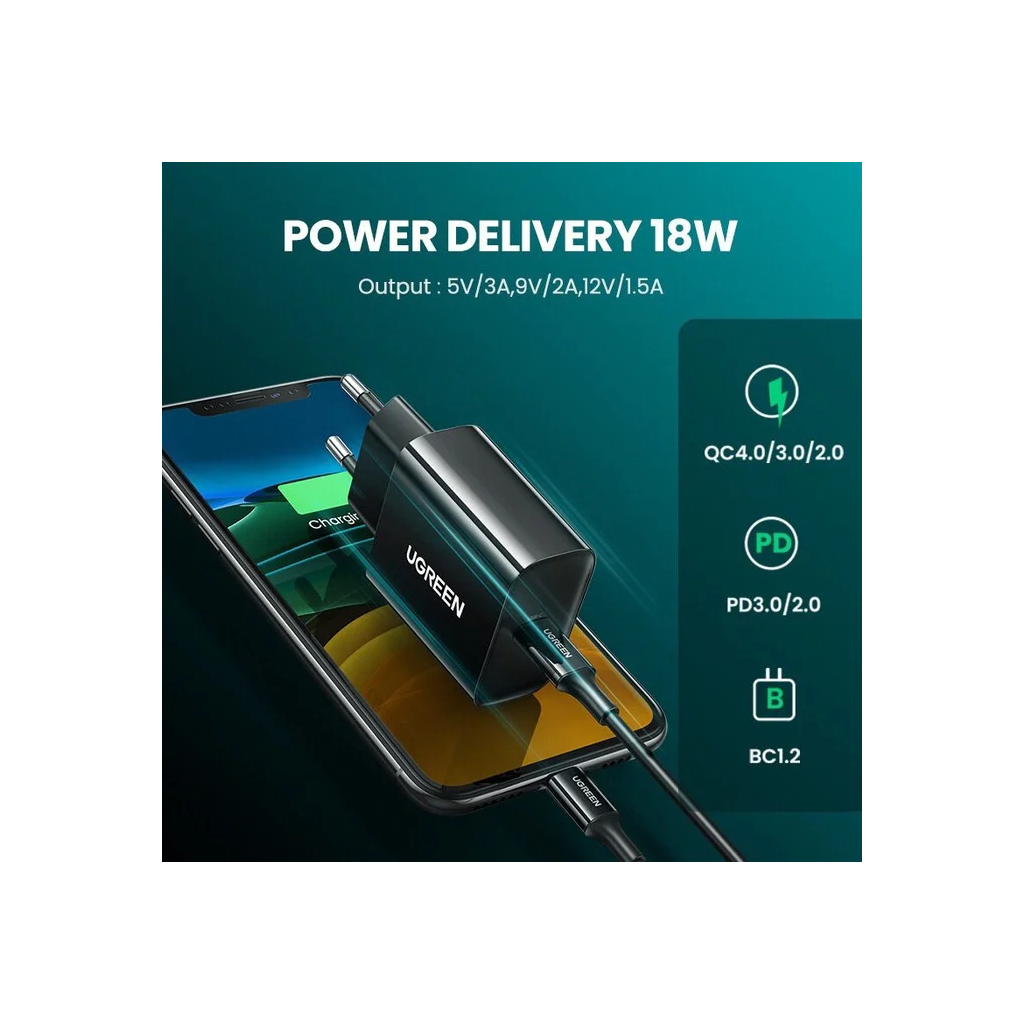 Зарядний пристрій Ugreen CD137 20W Type-C PD Charger (Black) (10191) - зображення 2