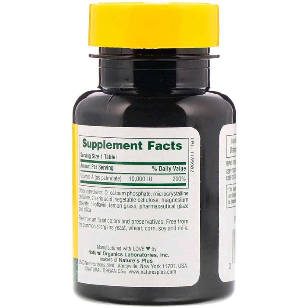 Вітамін Natures Plus Вітамін А, Vitamin A, Nature's Plus, 10,000 МЕ, 90 таблеток (NAP-00981) - зображення 2