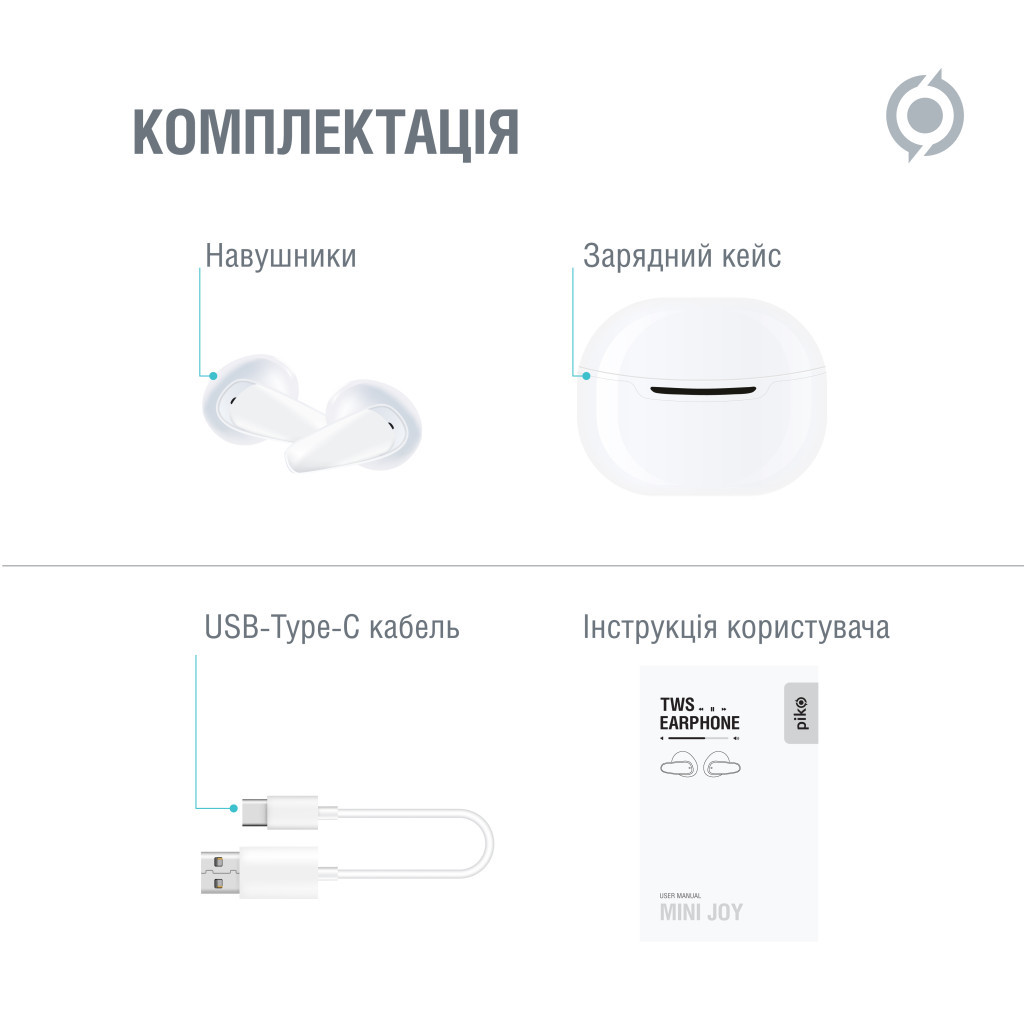 Навушники Piko TWS-MiniJoy White (1283126583421) - зображення 8