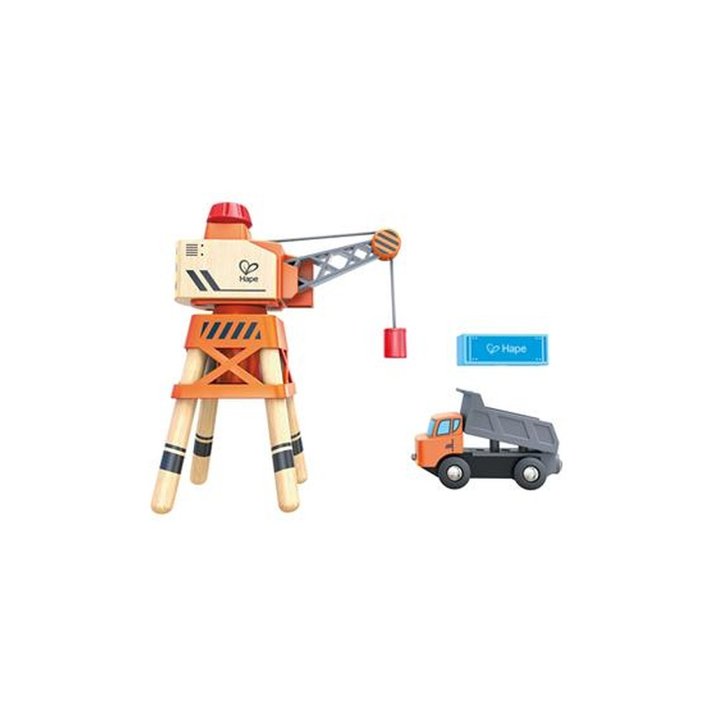 Залізниця Hape Набір для іграшкової залізниці Підйомний кран та вантажівка (E3715) - изображение 4