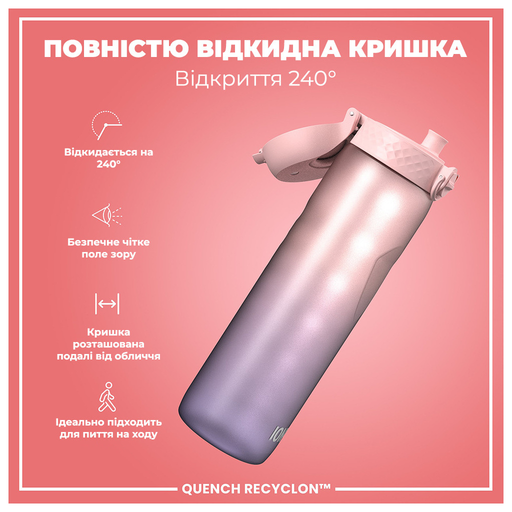 Пляшка для води ION8 OneTouch Times To Drink 1000 мл BPA Free, Periwinkle &Rose (I8RF1000PPRMOT) - зображення 3