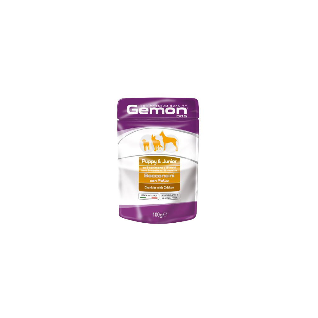 Вологий корм для собак Gemon Dog Wet Puppy&Junior шматочки з куркою 100 г (8009470300636) - зображення 1