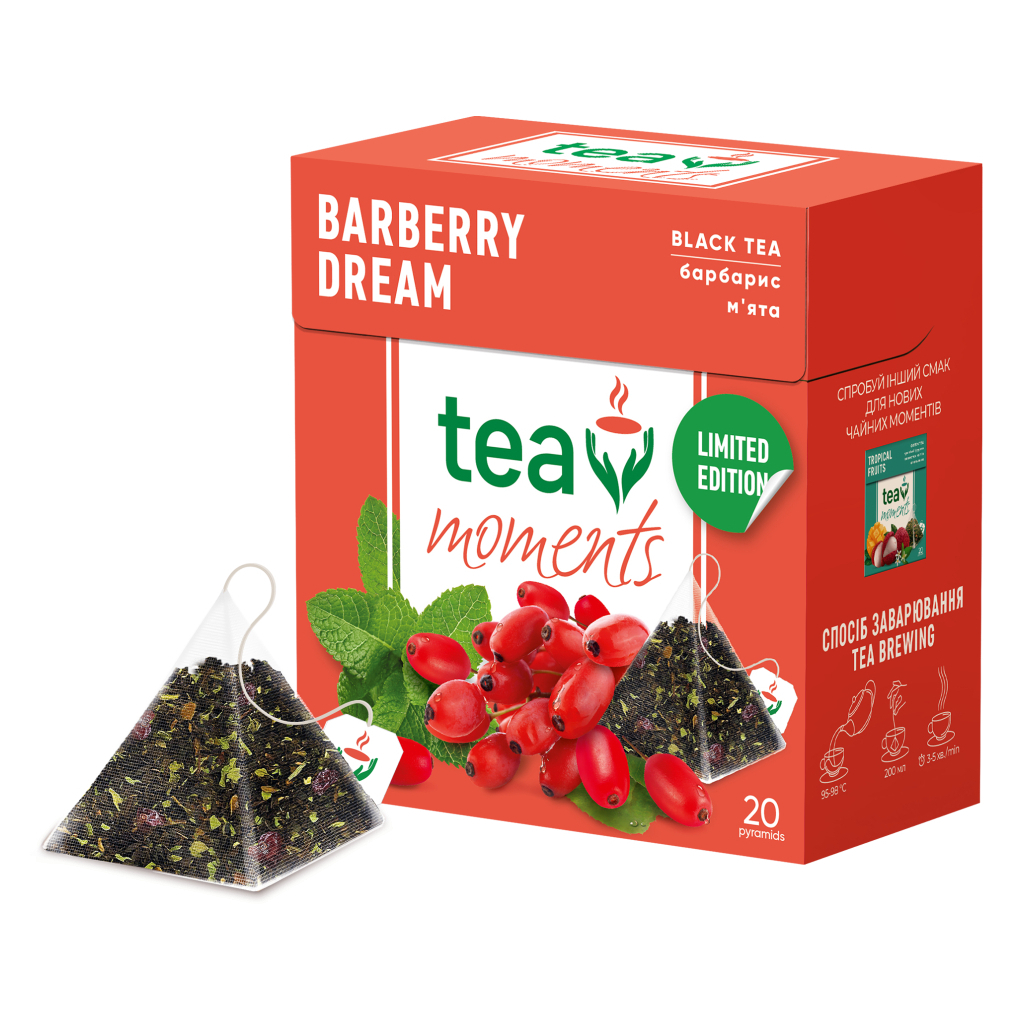 Чай Tea Moments Barberry Dream чорний з барбарисом та м'ятою 20х1.8 г пірамідки (tm.03644) - зображення 2