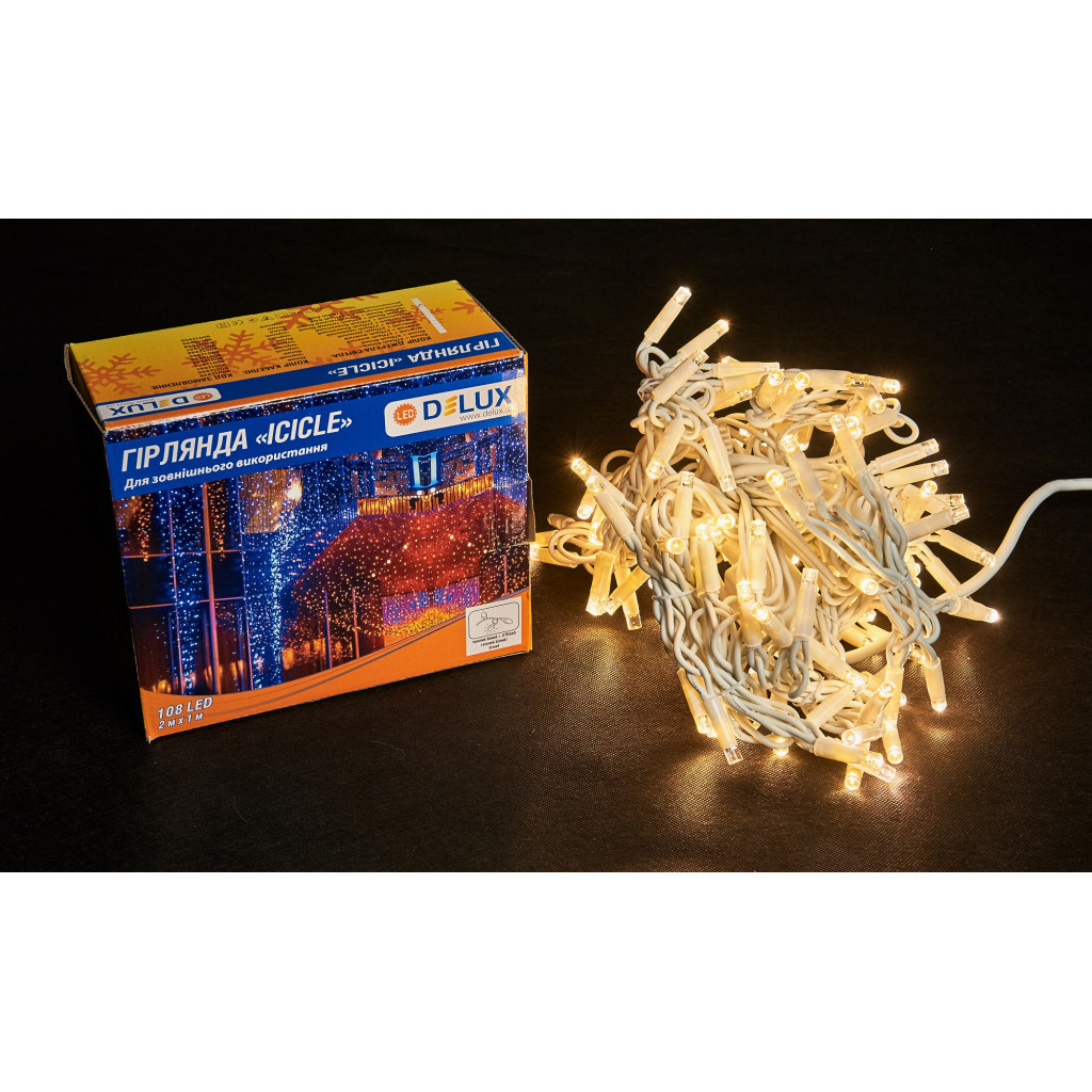 Гірлянда Delux ICICLE flash 108LED 2 х 1 м теплий білий / білий IP44 EN (90012948) - зображення 2