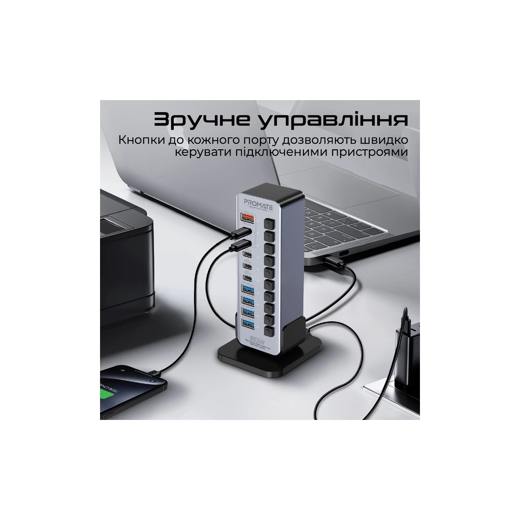Концентратор Promate USB-C 14-in-1 Promate gegatower-60w (gegatower-60w) - зображення 4