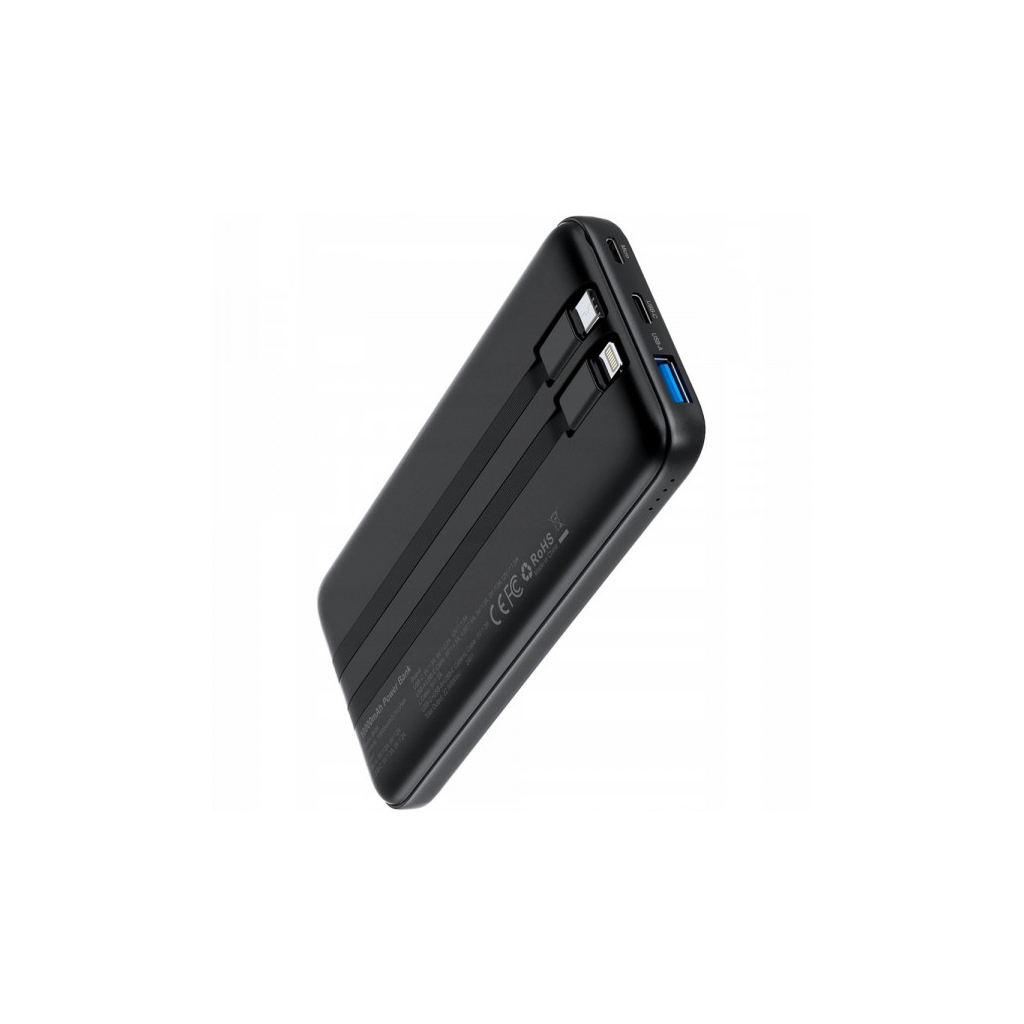 Батарея універсальна Choetech 10000mAh 22,5W, MicroUSB, USB-A, USB-C, build-in USB-C/Lightning cable (B654-BK) - зображення 2