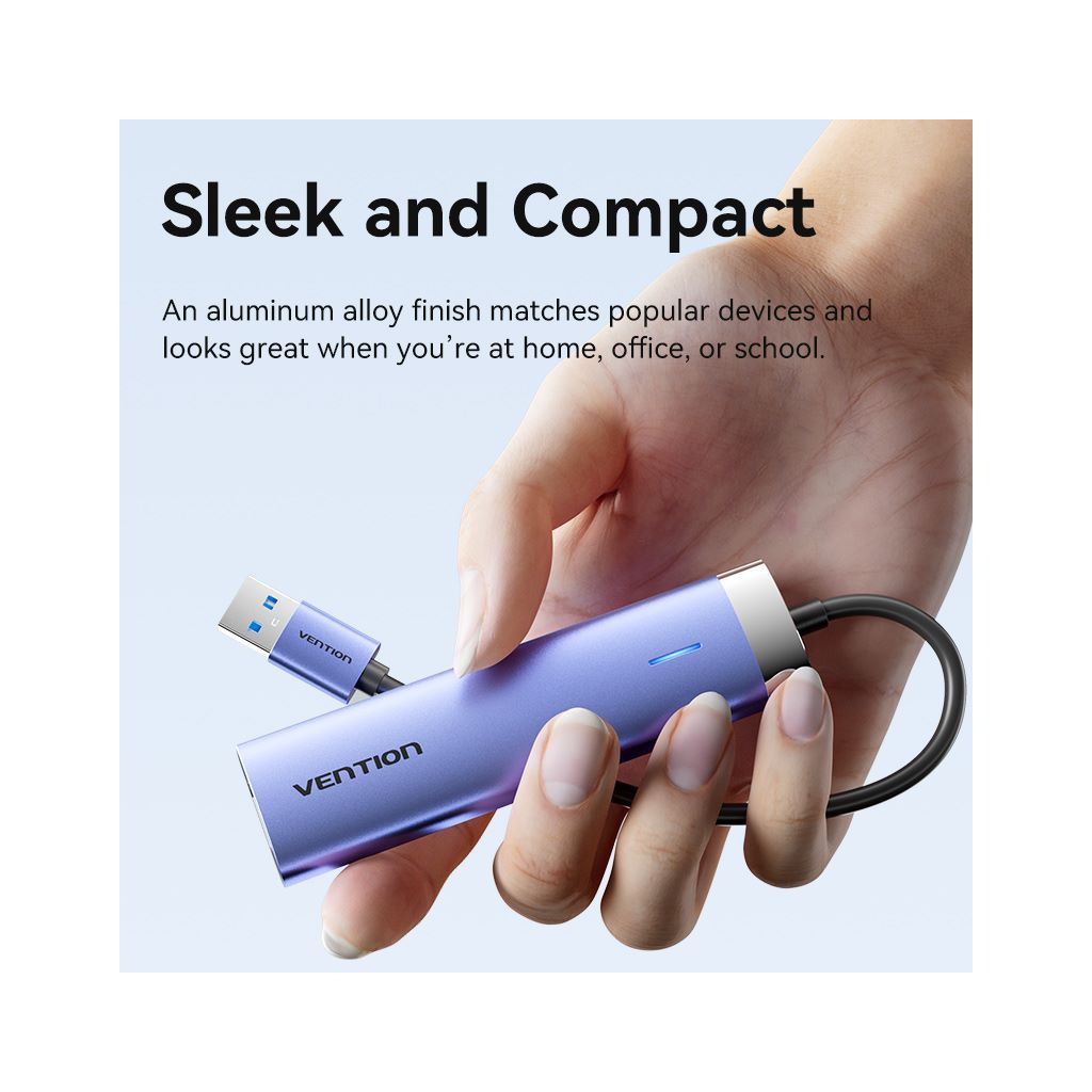 Концентратор Vention USB 3.0 to USB 3.0x3/RJ45/Type-C Hub Blue Aluminum Alloy 5-in-1 (TGFSB) - зображення 3