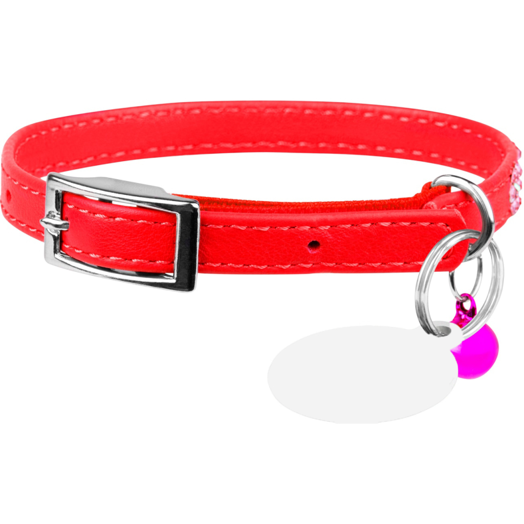 Нашийник для тварин WAUDOG GLAMOUR "Квіточка" з резинкою і стразами для кішок (червоний) (32553) - зображення 1