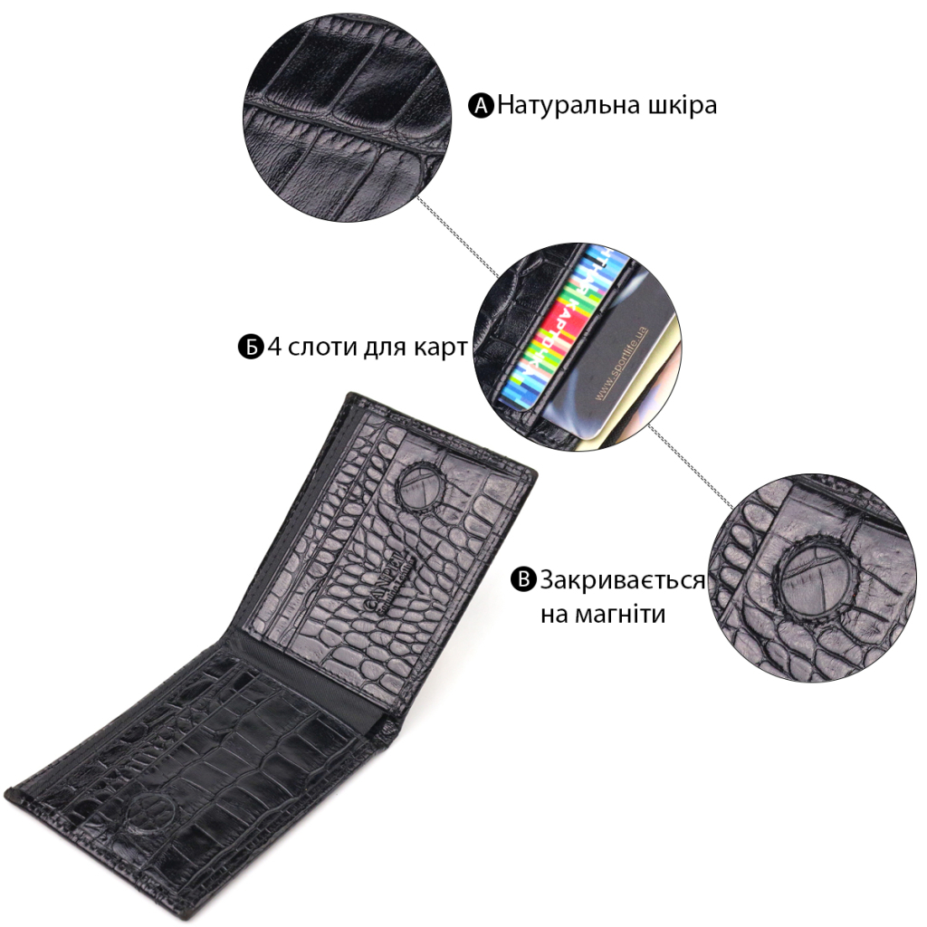 Гаманець Canpellini Затискач з натуральної шкіри Чорний (21520) - зображення 4