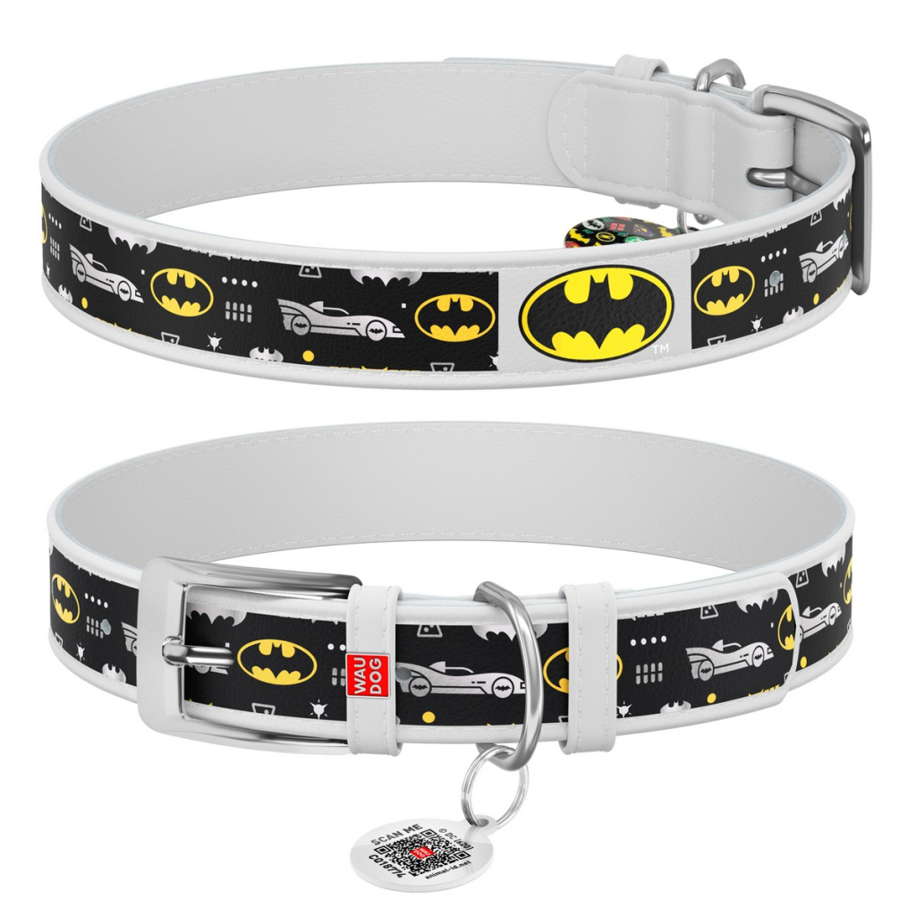 Нашийник для тварин WAUDOG Design з QR паспортом "Бетмен 3" S Ш 15 мм Д 27-36 см(білий) (0015-1005-15) - зображення 3