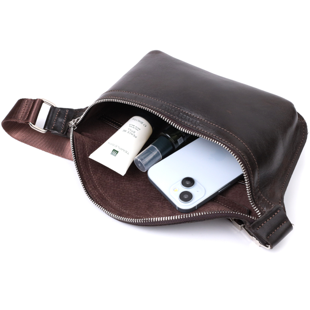 Сумка Grande Pelle Бананка з натуральної шкіри Коричнева (22814) - зображення 9