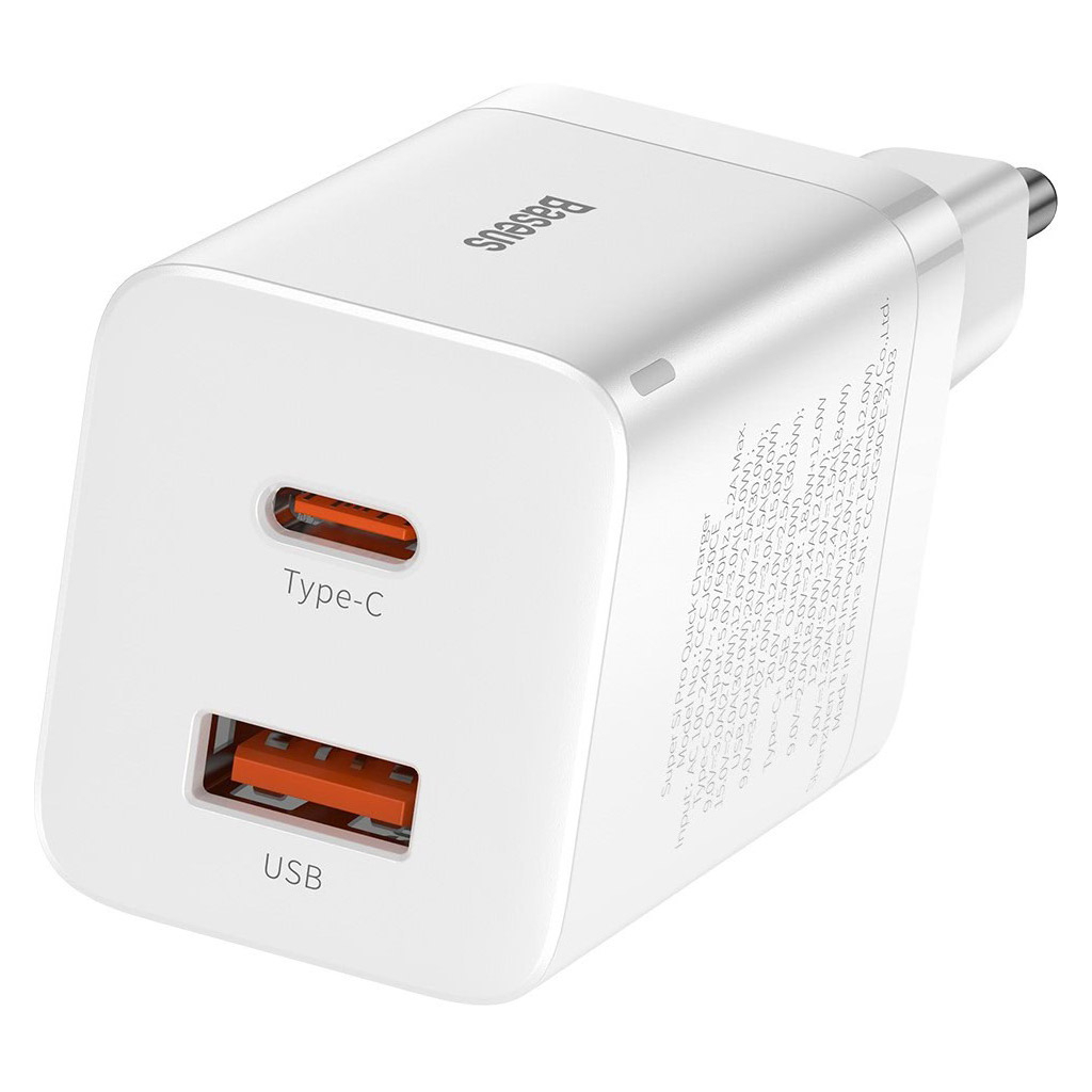 Зарядний пристрій Baseus Super Si Pro C+U 30W (CCSUPP-E02) white (948117) - зображення 1