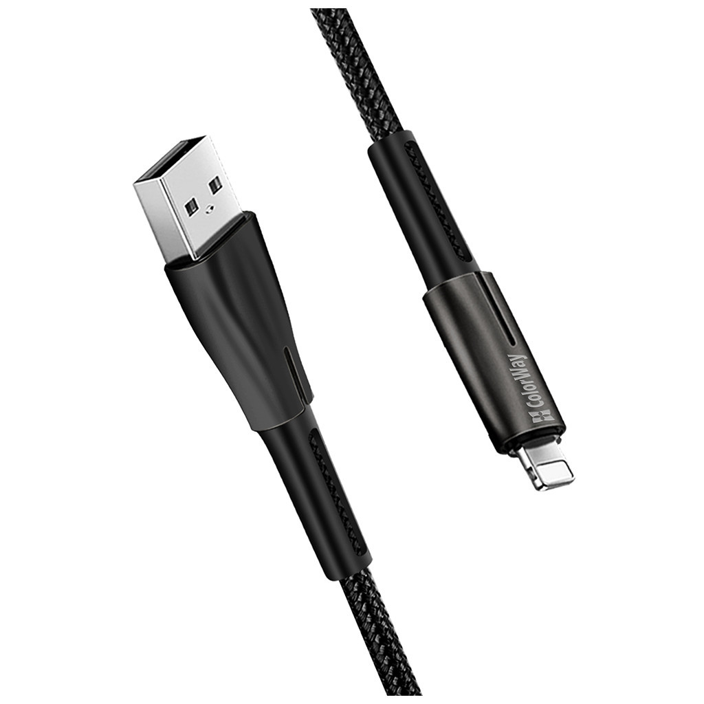 Дата кабель USB 2.0 AM to Lightning 1.0m zinc alloy + led black ColorWay (CW-CBUL035-BK) - зображення 5