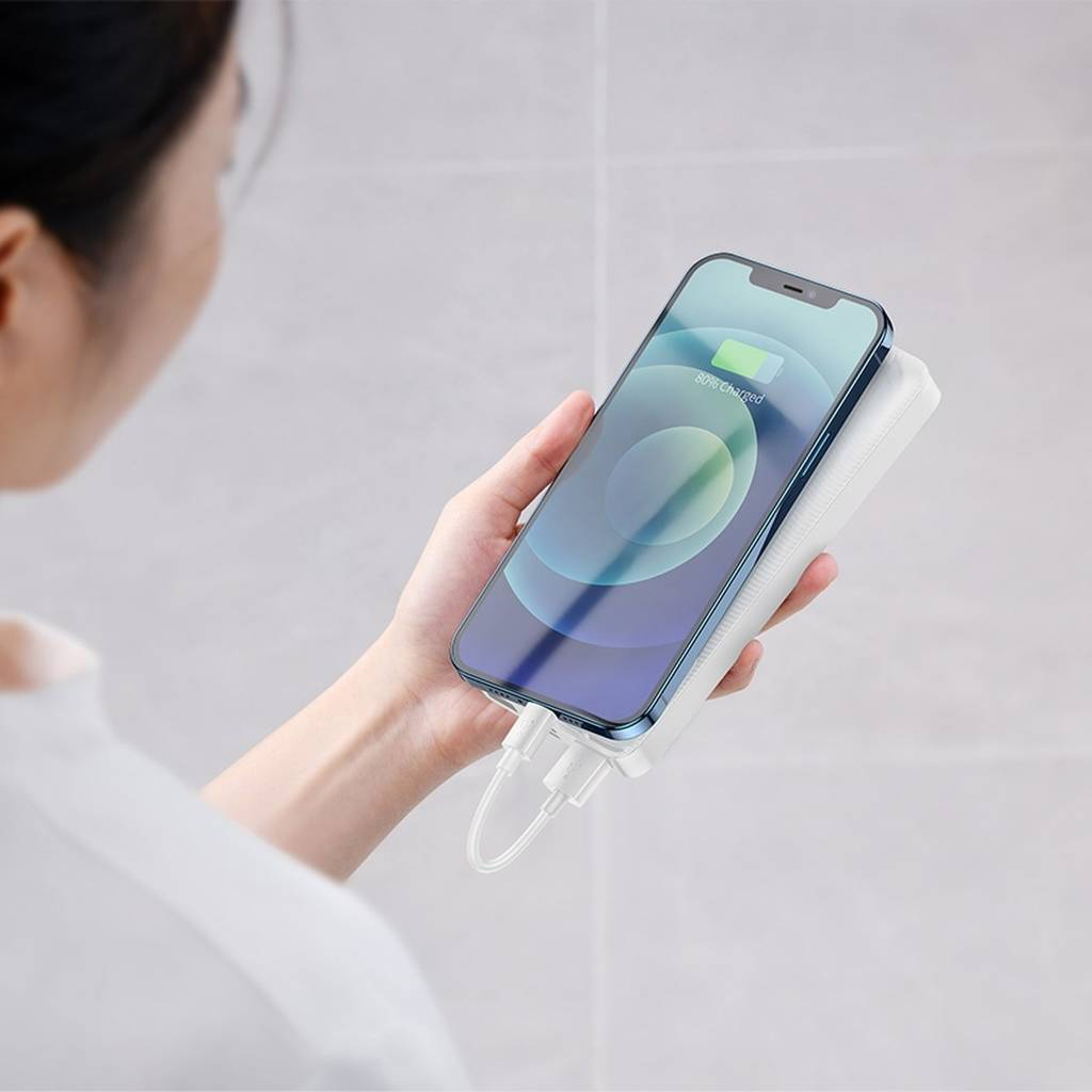 Батарея універсальна Baseus Bipow 20000mAh, 15W, USB-C/3A, 2*USB-A/3A(max.), +cable, white (PPBD050102) - зображення 10