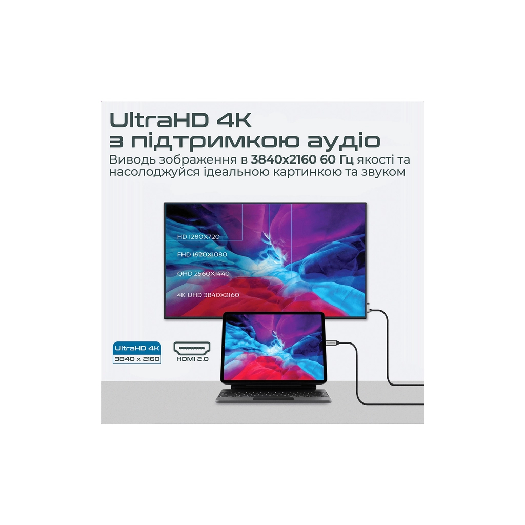 Кабель мультимедійний USB-C to HDMI hdmi-pd100.grey Promate (hdmi-pd100.grey) - изображение 3