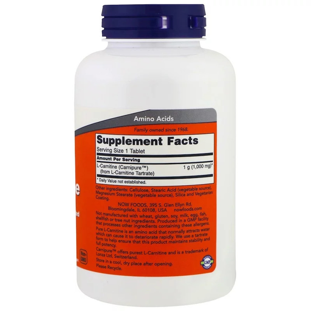 Амінокислота Now Foods L-Карнітин, L-Carnitine, 1000 мг, 100 таблеток (NOW-00068) - зображення 2