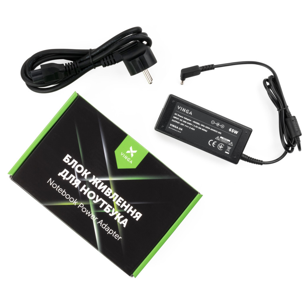 Блок живлення до ноутбуку Vinga ASUS 65W 19V 3,42A 4.0 *1.35 (VPA-1934-AS4013-101) - зображення 1