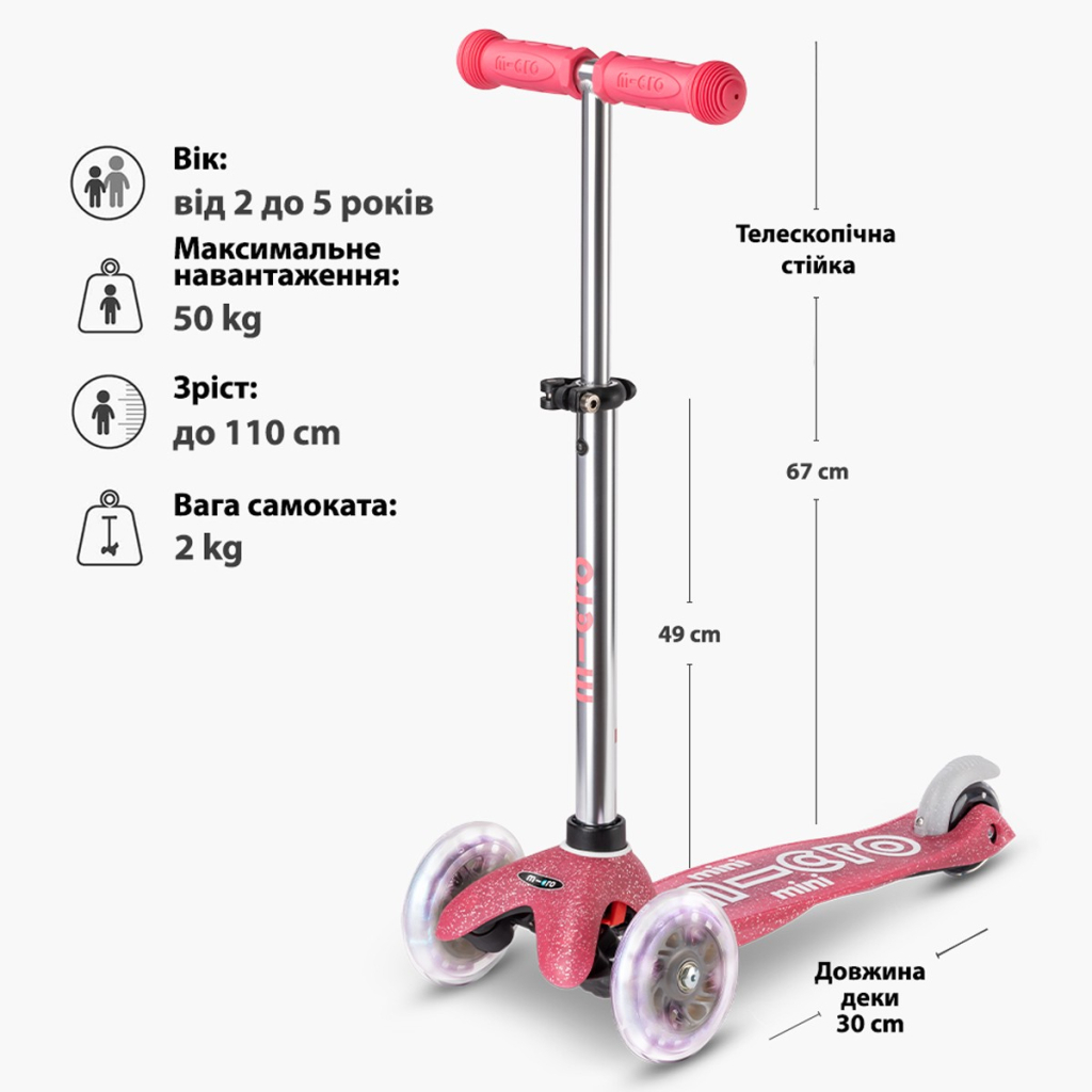 Самокат Micro Mini Deluxe Fairy Glitter LED Рожевий (MMD208) - зображення 7
