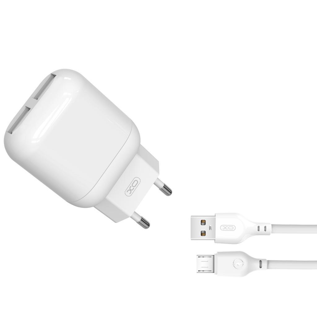 Зарядний пристрій XO 2xUSB 2.4A + cable USB to Micro 5P white (L78-M-WH) - зображення 1