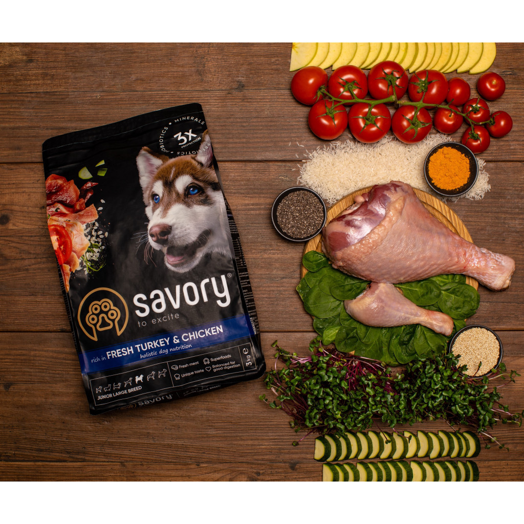 Сухий корм для собак Savory Junior Large rich in Fresh Turkey and Chicken 3 кг (4820232630204) - зображення 6
