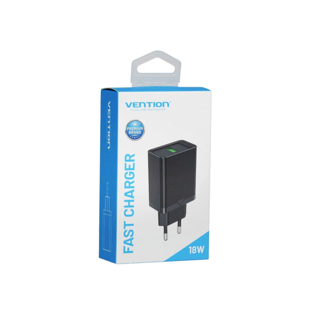 Зарядний пристрій Vention 1xUSB 18W (USB-A) QC3.0 black (FABB0-EU) - зображення 3