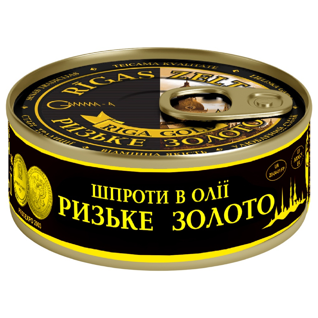 Рибні консерви Ризьке золото Шпроти в олії 240 г з ключем (4820062446402) - изображение 1