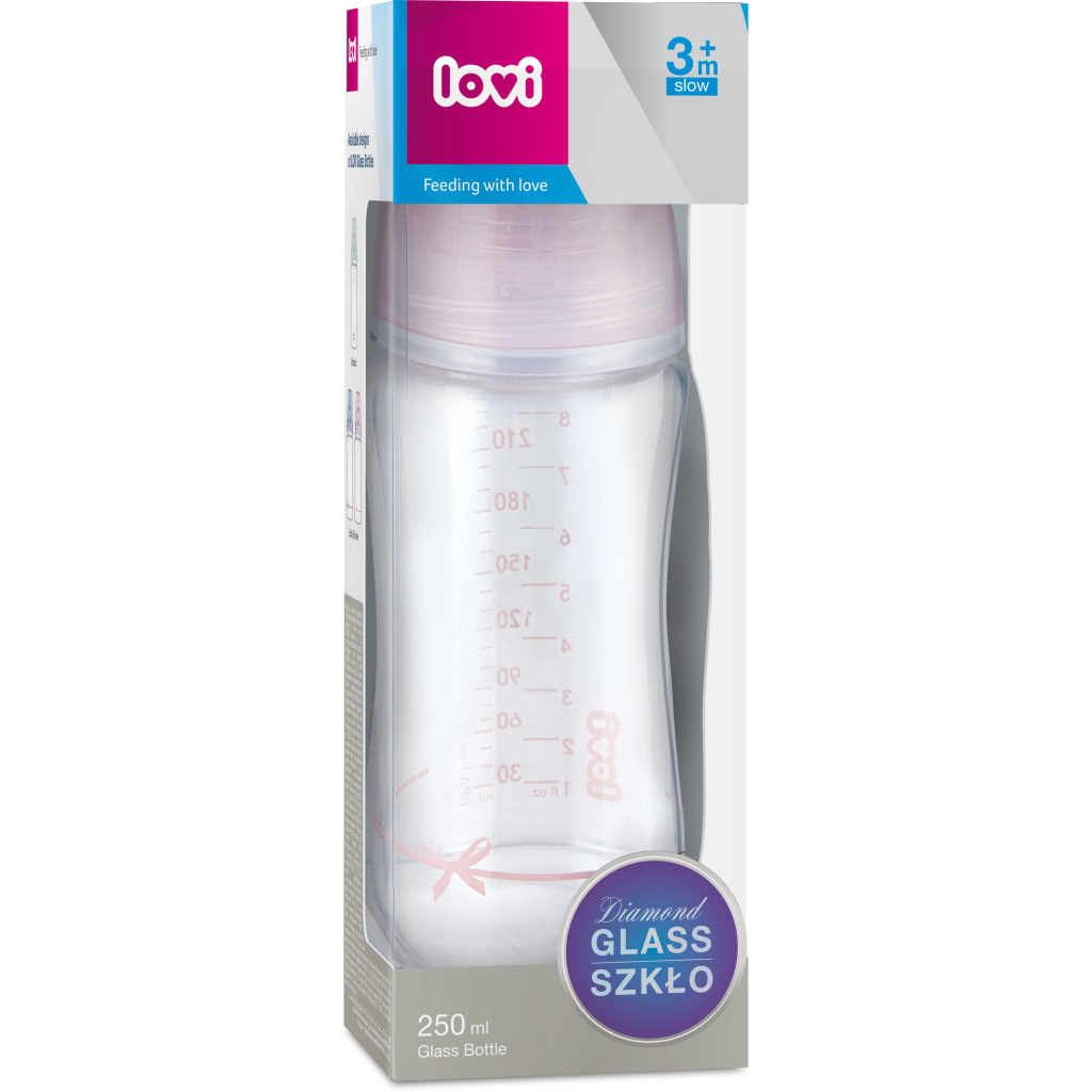 Пляшечка для годування Lovi Diamond Glass Baby Shower скляна 250 мл Рожева (74/204girl) - зображення 3