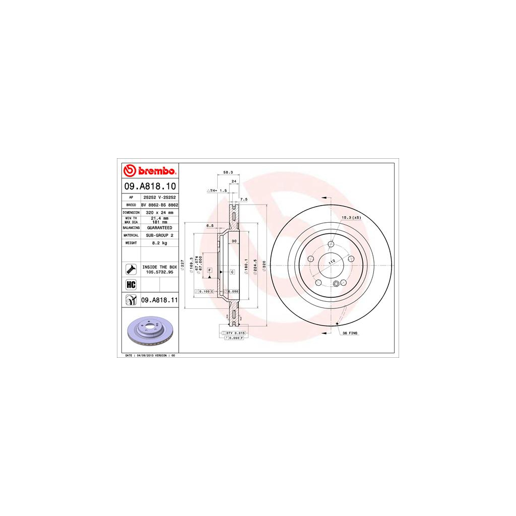 Гальмівний диск Brembo 09.A818.11 - зображення 1