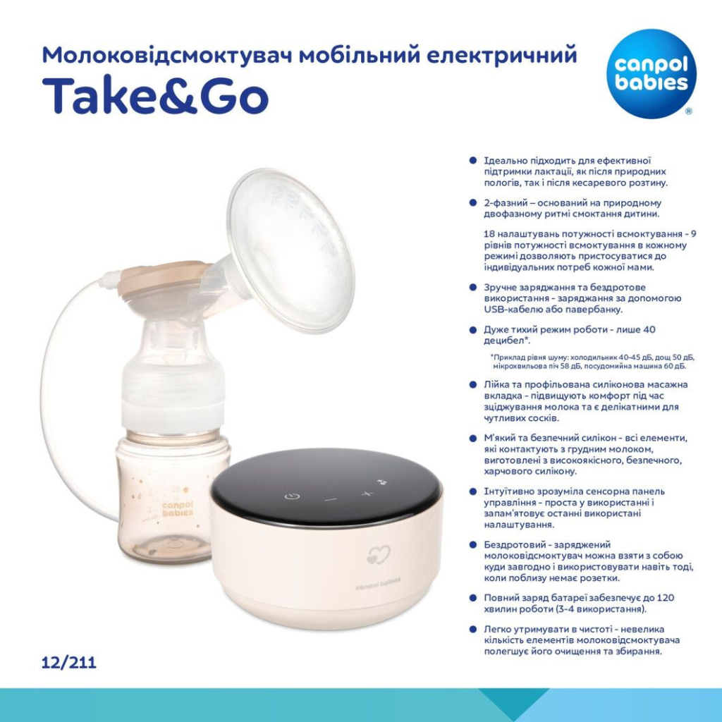 Молоковідсмоктувач Canpol babies мобільний електричний Take&Go (12/211) - зображення 2