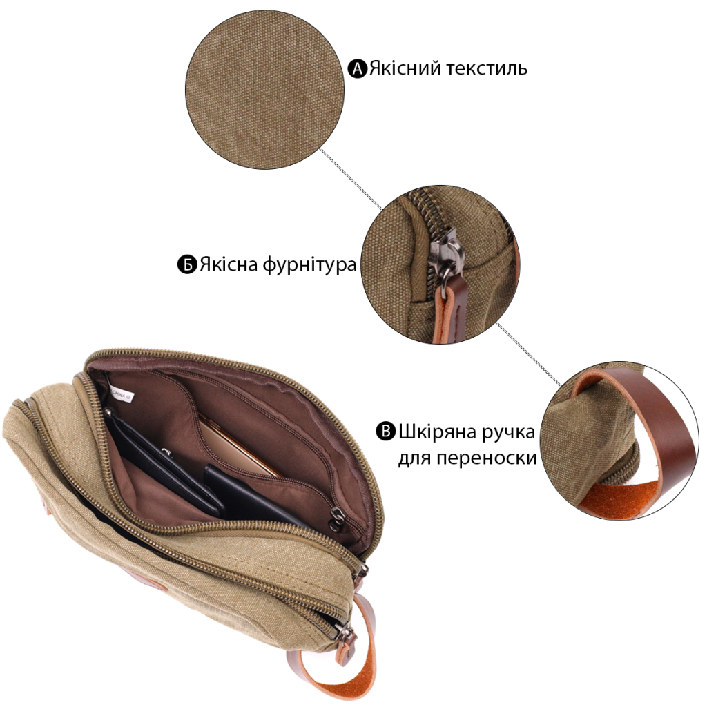 Сумка Vintage На два відділення з текстилю Оливкова (22231) - зображення 4